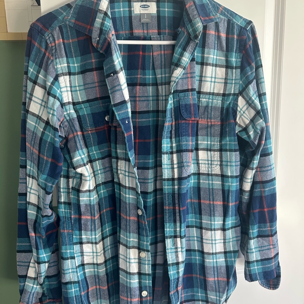 Old Navy Blue Plaid Casual Button Down Shirt